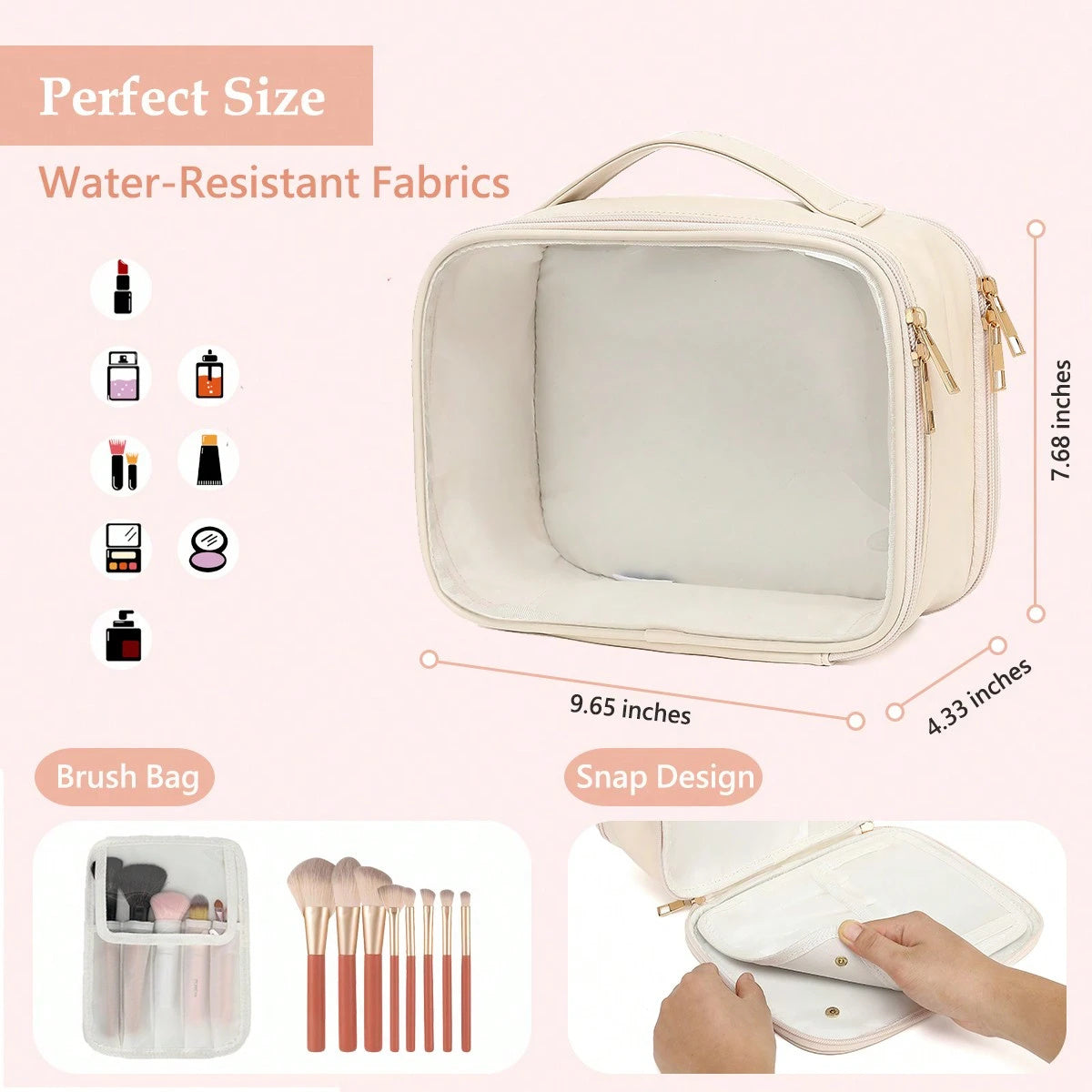 Clear Cosmetic Travel Bag – Makeup Organizer with Brush Holder