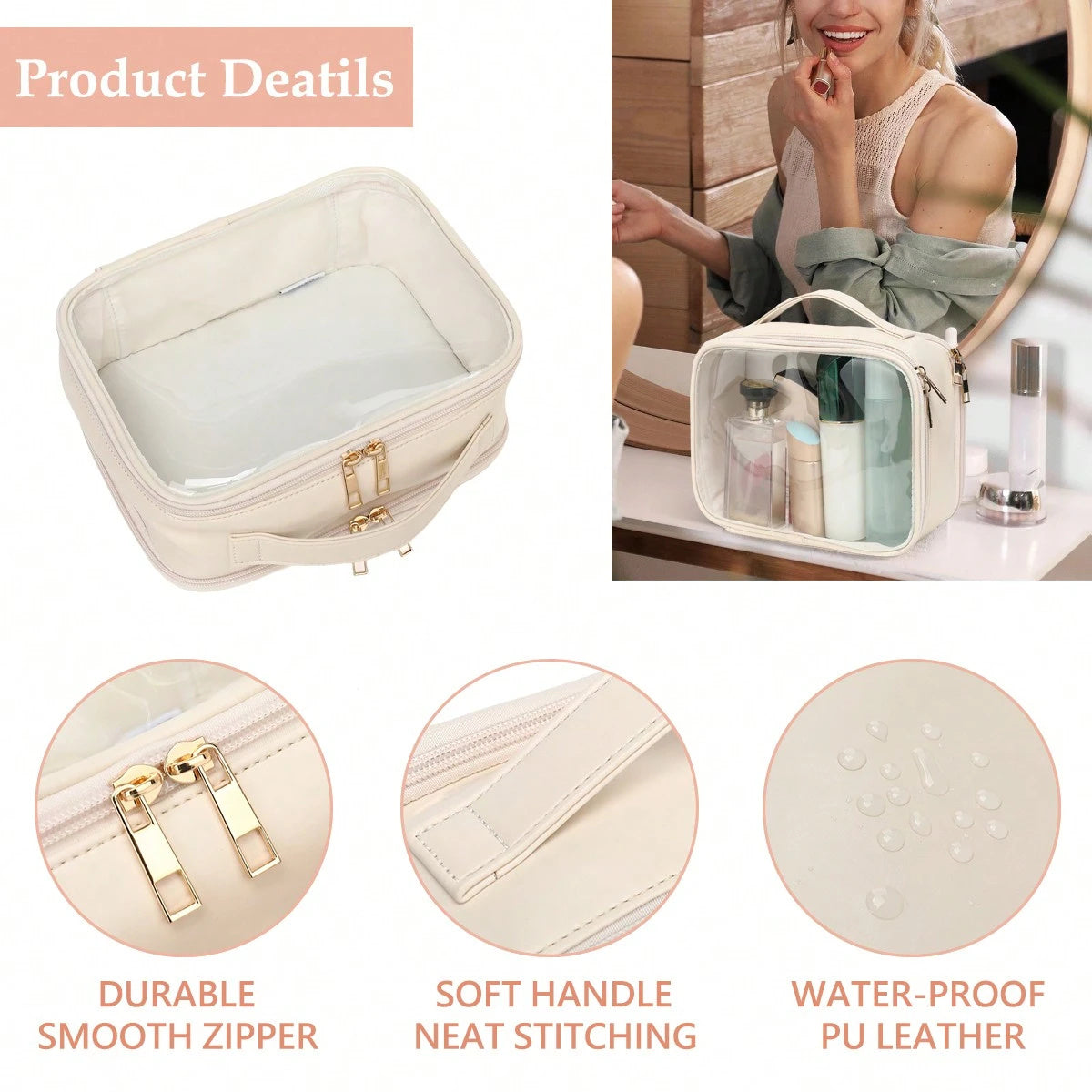 Clear Cosmetic Travel Bag – Makeup Organizer with Brush Holder